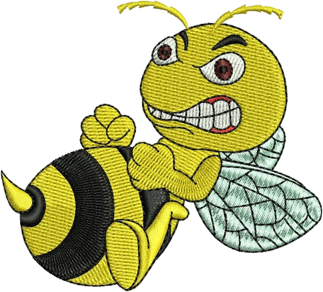 Stickdatei Angry Bee Cartoon Stickdatei auf Stoff gestickt