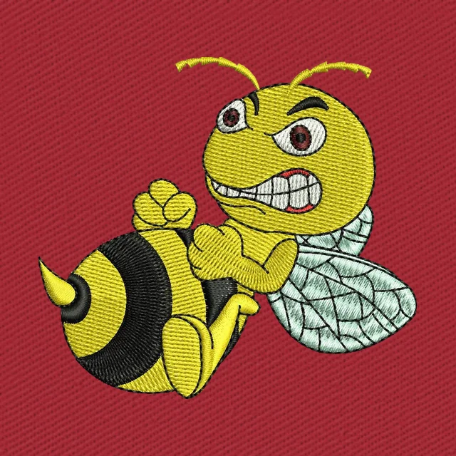 Angry Bee Cartoon Embroidery Design