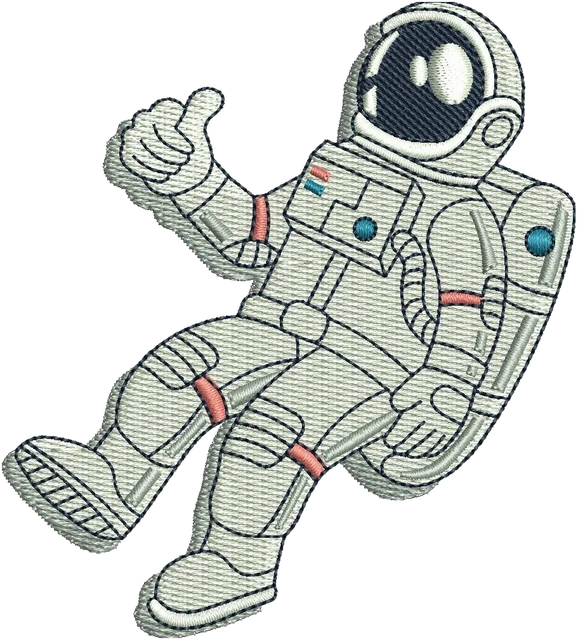 Stickdatei Schwebender Astronaut mit Daumen hoch Stickdatei auf Stoff gestickt