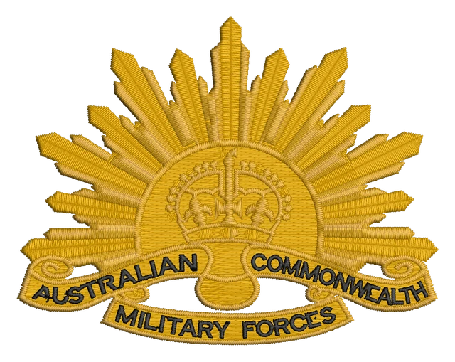 Stickdatei Australian Commonwealth Military Forces Logo Stickdatei auf Stoff gestickt