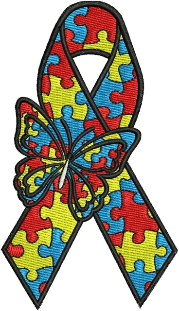 Motif de broderie Ruban de sensibilisation à l'autisme 3 brodé sur tissu