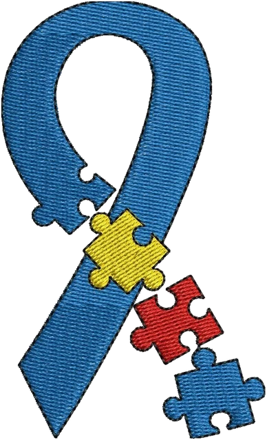 Ricamo Nastro blu per la consapevolezza dell’autismo su tessuto