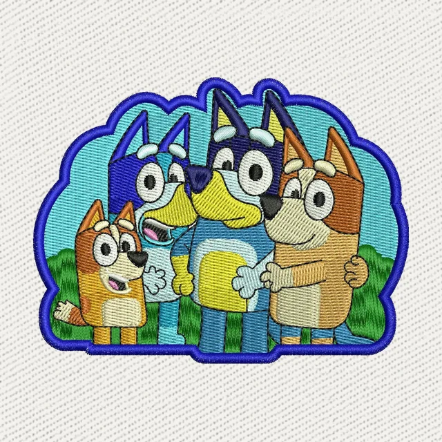 Motif de broderie portrait famille Bandit de Bluey