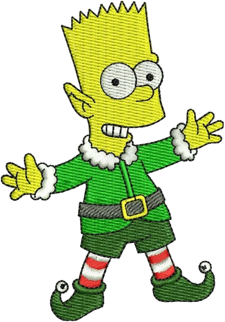 Stickdatei Bart Simpson als Weihnachtself – Stickdatei auf Stoff gestickt