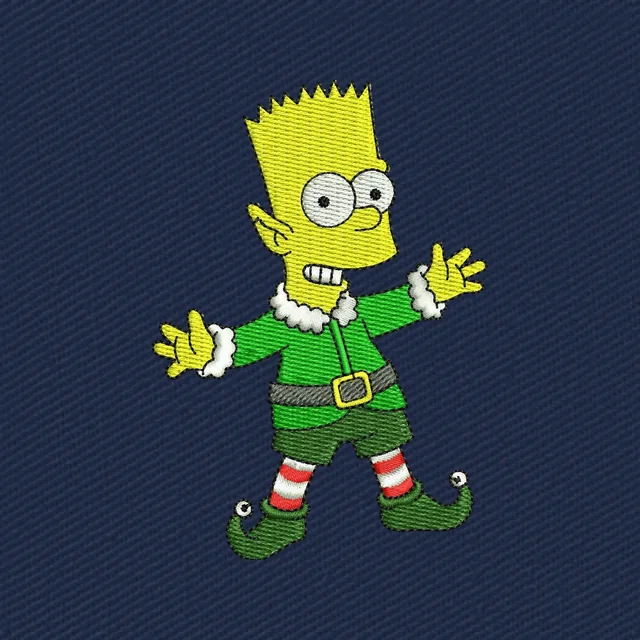 Bart Simpson vestito da elfo natalizio: file ricamo