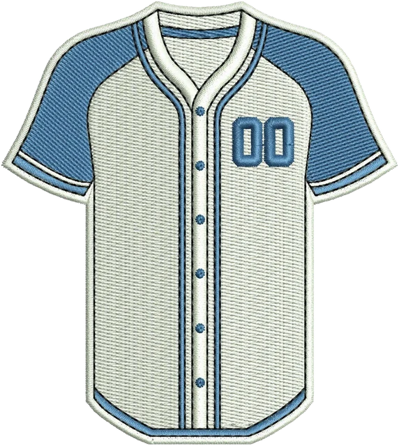 Diseño de bordado Camiseta de béisbol azul número 00 sobre tela