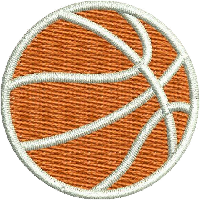 Orange basketball ball embroidery design shown stitched on fabric
