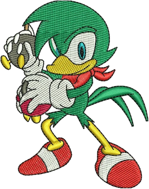 Diseño de bordado Bean the Dynamite con una bomba sobre tela
