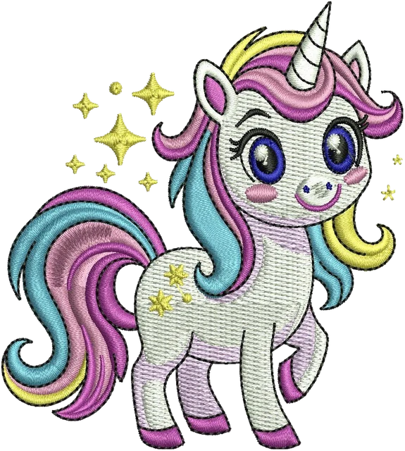 Diseño de bordado Unicornio hermoso sobre tela