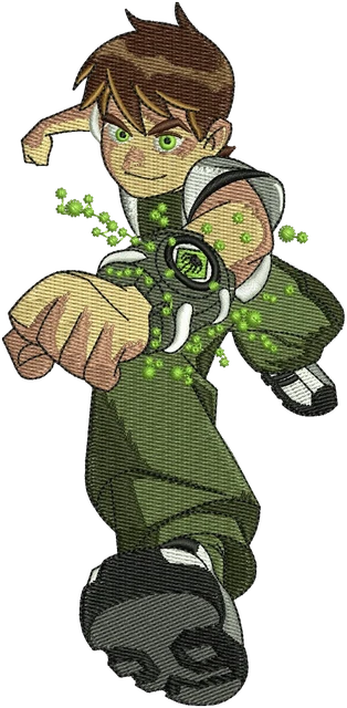 Ben 10 Action Pose Embroidery Design embroidery design shown stitched on fabric