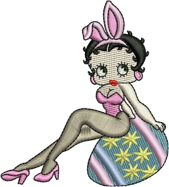 Betty Boop Bunny Ears Easter Egg Embroidery Design embroidery design shown stitched on fabric