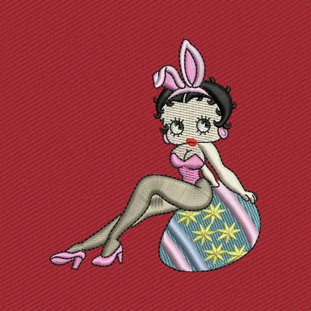 Disegno da ricamo Betty Boop orecchie da coniglio e uovo