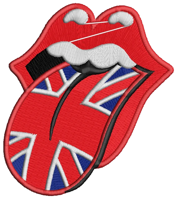 Motif de broderie Grosses lèvres tirant la langue drapeau de l'Angleterre brodé sur tissu