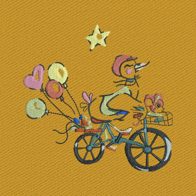Bird on a Bicycle with Balloons Stickdatei