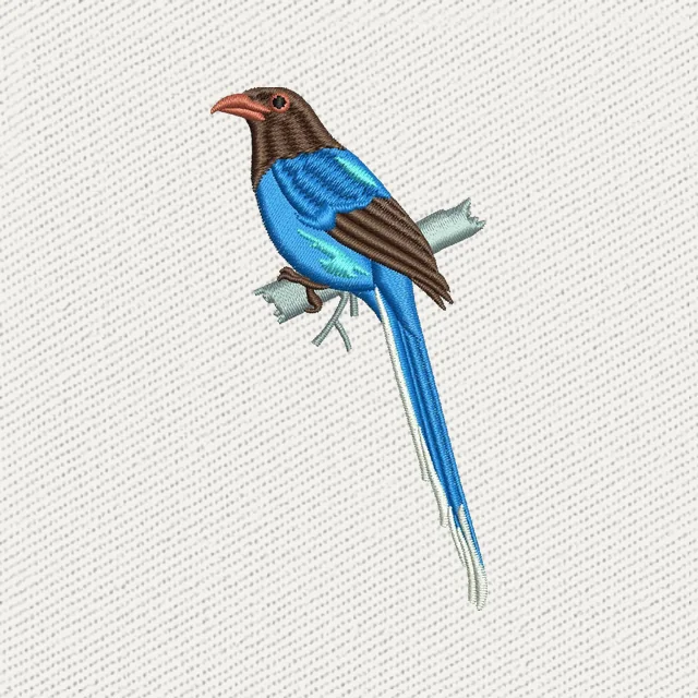 Blue Magpie Long Tail Bird Embroidery Design
