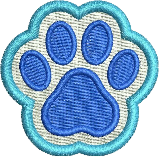 Blue Paw Print Patch Embroidery Design embroidery design shown stitched on fabric