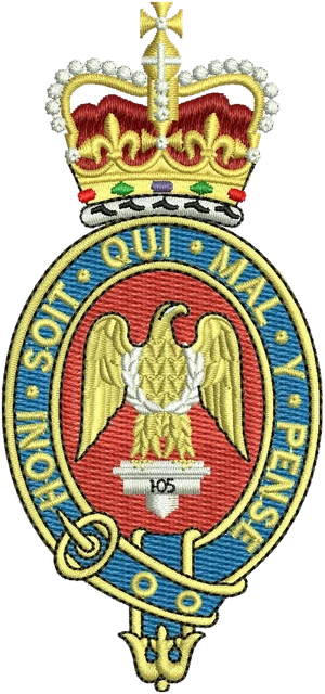 Blues and Royals Logo Embroidery Design embroidery design shown stitched on fabric