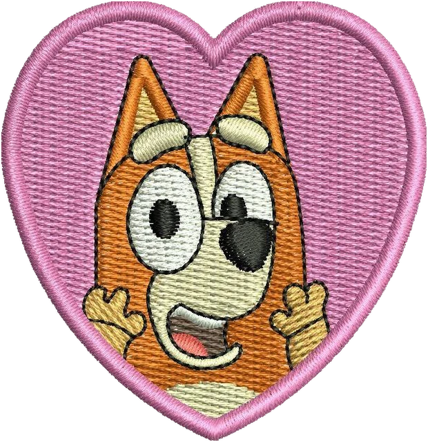 Bingo heart patch embroidery design shown stitched on fabric