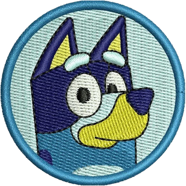 Motif de broderie Écusson rond avec portrait de Bluey brodé sur tissu