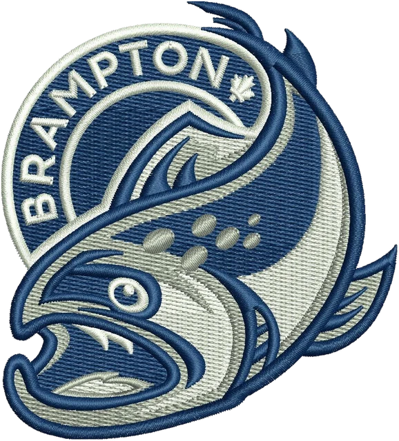 Brampton Steelheads Blue Fish Logo Embroidery Design embroidery design shown stitched on fabric