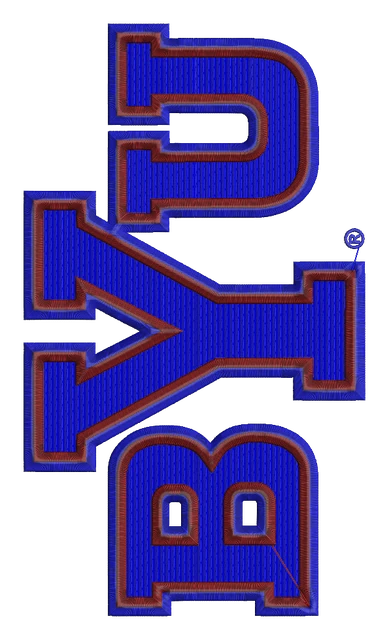 BYU Cougars Interlocking Letters Embroidery Design embroidery design shown stitched on fabric