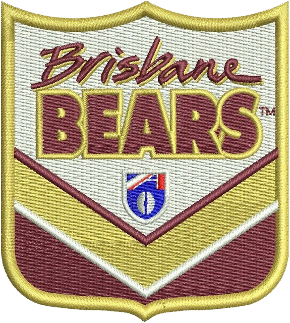 Brisbane Bears AFL shield, variant 1 embroidery design shown stitched on fabric