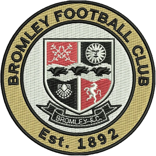 Stickdatei Rundes Bromley-FC-Wappen 1892 auf Stoff gestickt