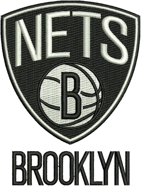 Stickdatei Brooklyn Nets Wappen-und-Ball Logo Stickdatei auf Stoff gestickt