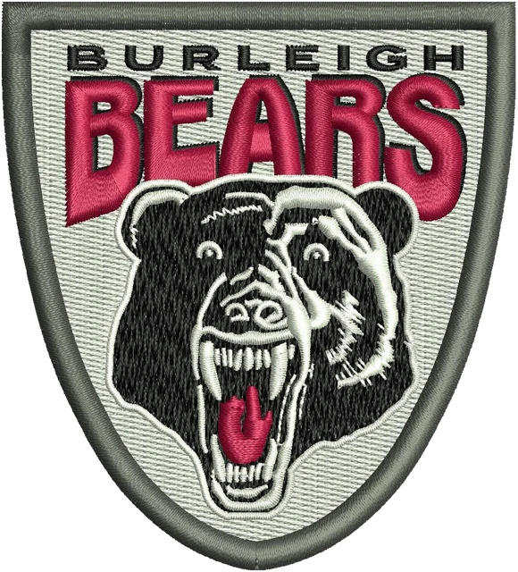 Stickdatei Burleigh Bears Rugby-League-Schild auf Stoff gestickt