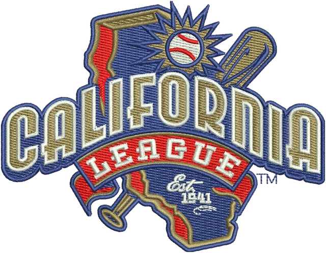 California League Map Baseball Logo Embroidery Design embroidery design shown stitched on fabric