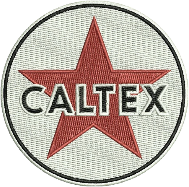 Caltex Vintage Red Star Round Emblem Embroidery Design embroidery design shown stitched on fabric