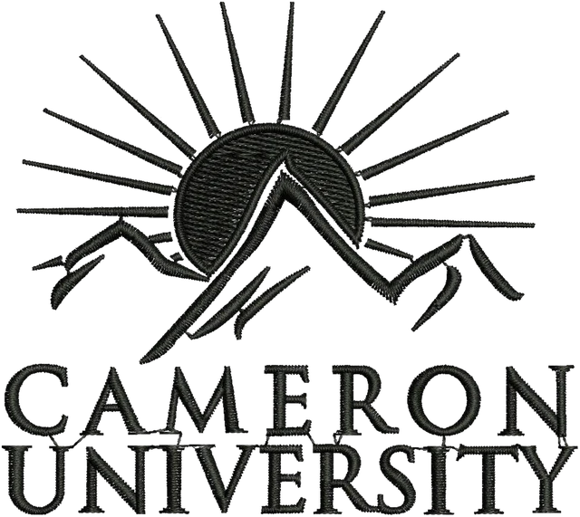 Diseño de bordado Diseño de bordado Cameron University logo de montaña y sol sobre tela