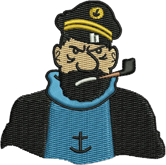 Ricamo Captain Haddock di Tintin 3 su tessuto