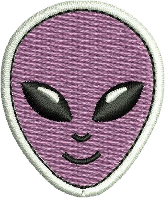 Cartoon Alien Face Embroidery Design embroidery design shown stitched on fabric