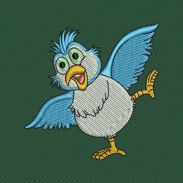 Lustiger blauer Vogel in Laufpose Stickdatei