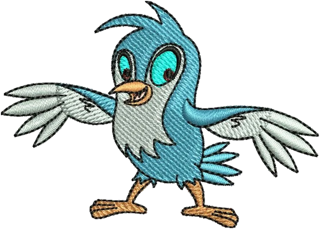 Blue Bird with Wings Spread embroidery design shown stitched on fabric