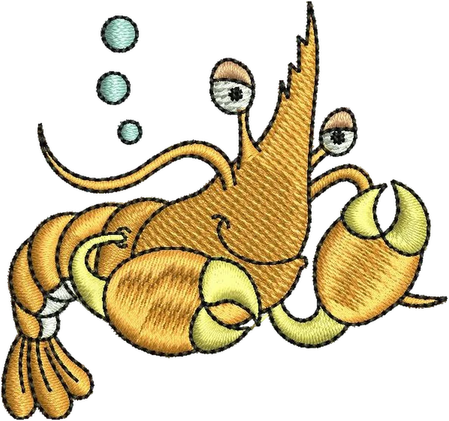 Cartoon Crayfish Embroidery Design embroidery design shown stitched on fabric