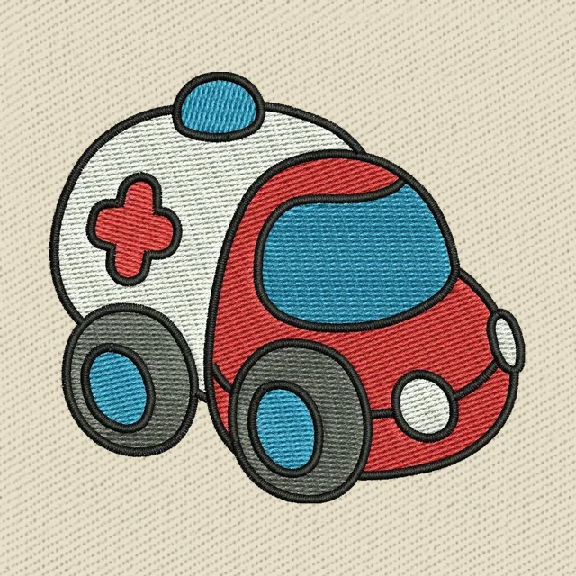 Niedlicher roter Cartoon-Krankenwagen Stickdatei