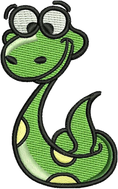 Ricamo Disegno da ricamo Serpente verde con grandi occhi su tessuto