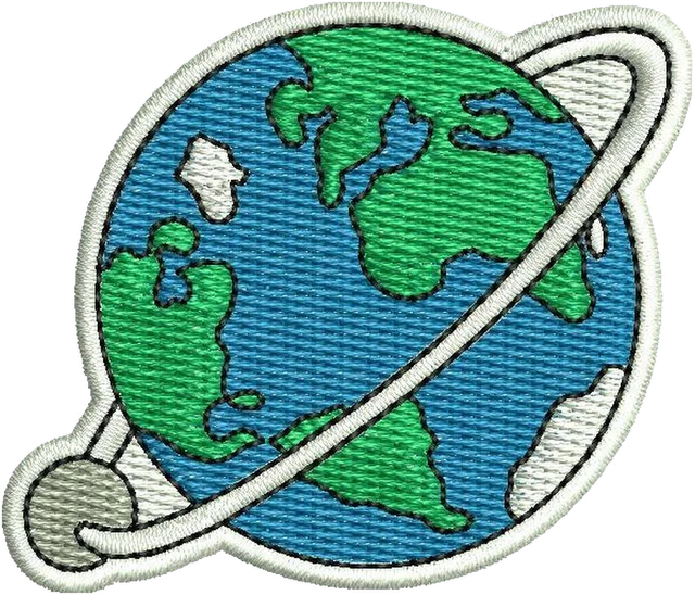 Ricamo Disegno da ricamo Pianeta Terra con anello orbitale su tessuto