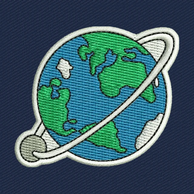 Diseño de bordado Planeta Tierra con anillo orbital