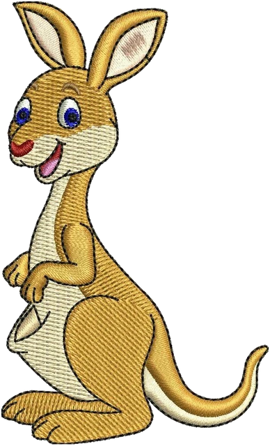 Happy Cartoon Kangaroo embroidery design shown stitched on fabric