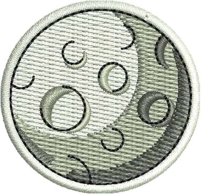 Diseño de bordado Diseño de bordado Luna gris de dibujos animados con cráteres sobre tela