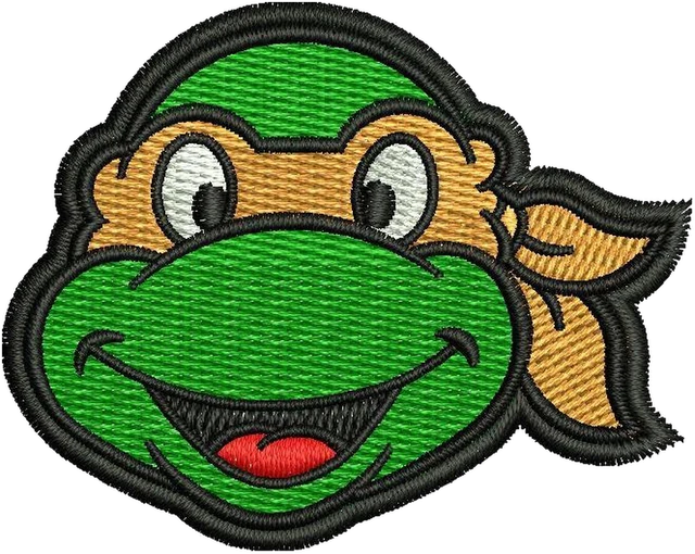 Ricamo Disegno da ricamo Tartaruga ninja con maschera arancione su tessuto