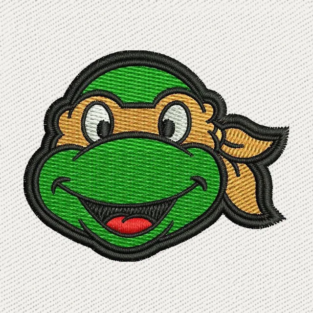 Diseño de bordado Cara de tortuga ninja con antifaz naranja