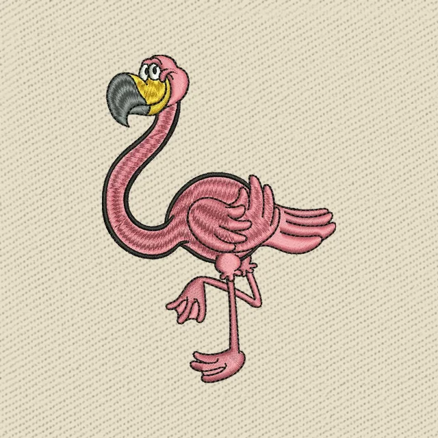 Standing Pink Flamingo Cartoon Embroidery Design