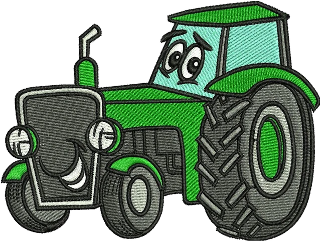 Stickdatei Cartoon Tractor 2 Stickdatei auf Stoff gestickt