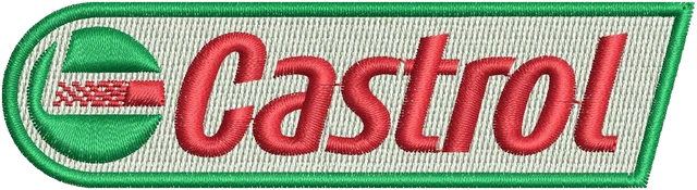 Castrol Logo Embroidery Design embroidery design shown stitched on fabric