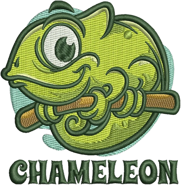 Stickdatei Chameleon 2 Stickdatei auf Stoff gestickt