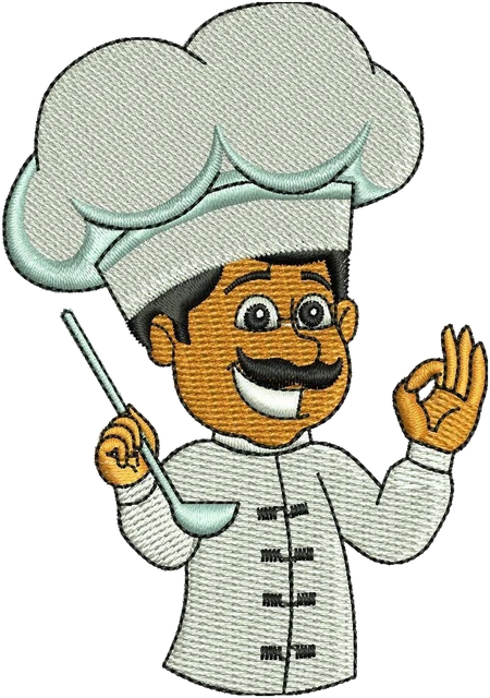 Chef 2 Embroidery Design embroidery design shown stitched on fabric